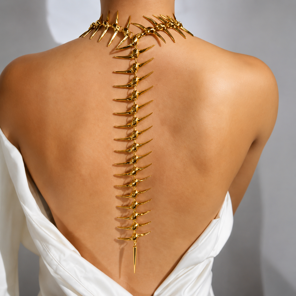 Skeleton Spine Gold Backdrop Necklace