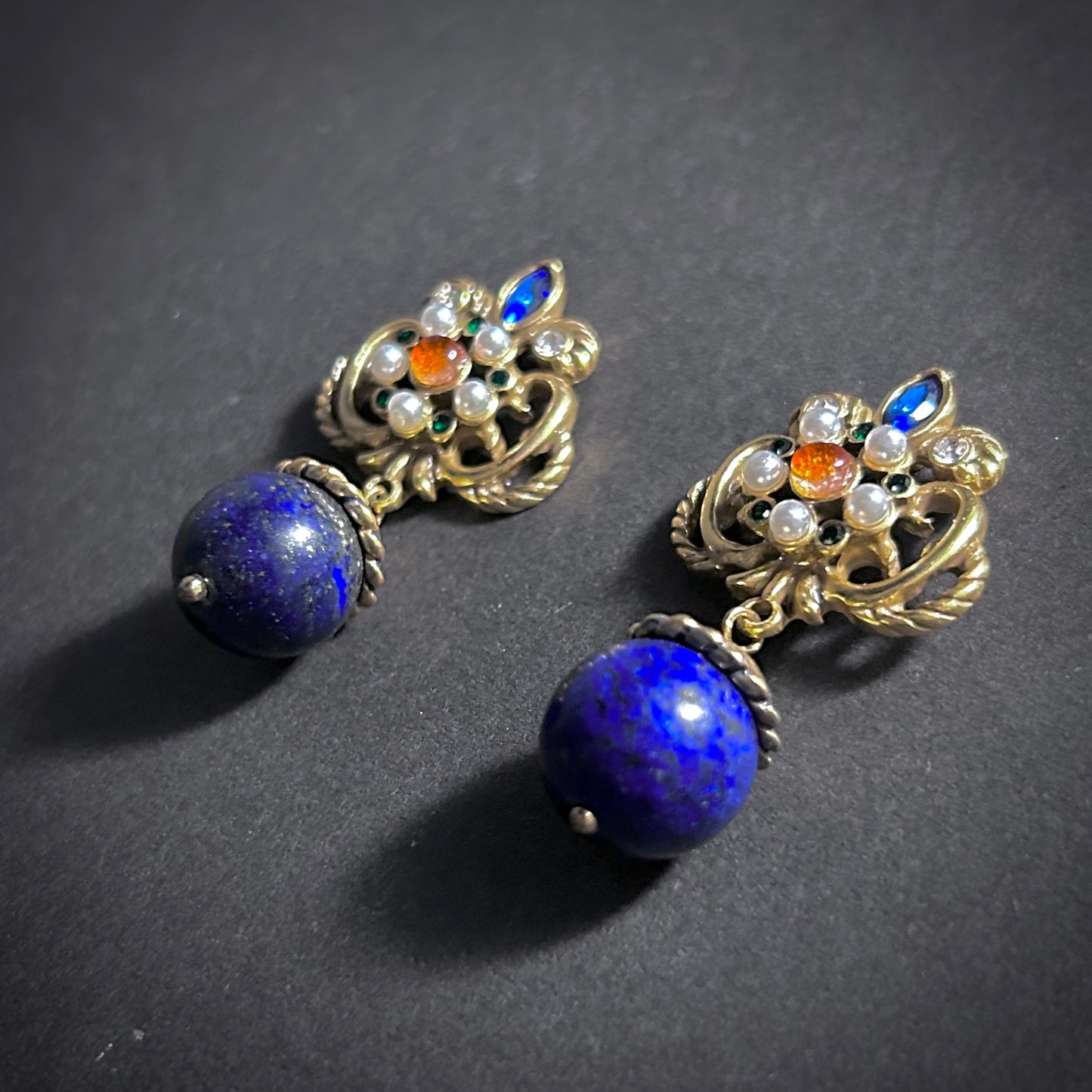 Ornate Lapis Lazuli & Gold Statement Earrings