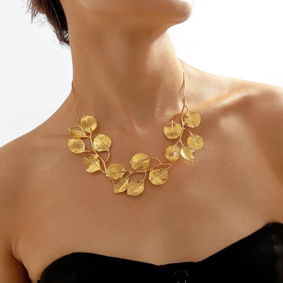 Gold Leaf & Branch Statement Jewelry Set