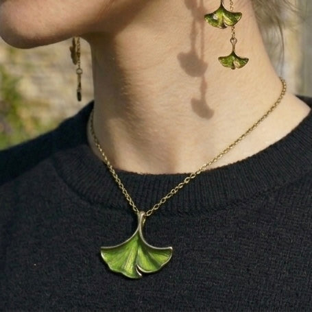 Ginkgo Leaf Enameled Necklace