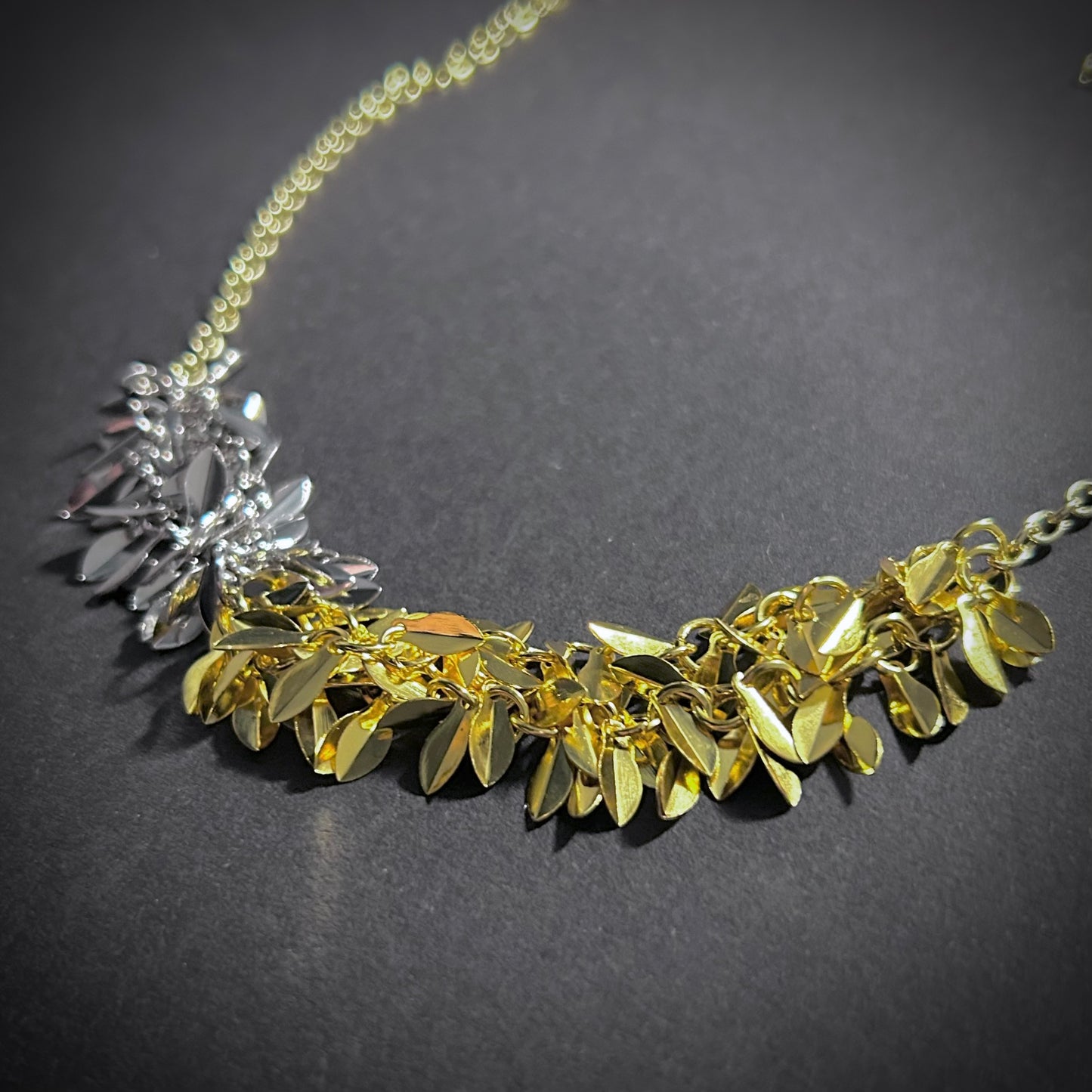 Leaves & Chain Contrasting Mixed Metal Necklace