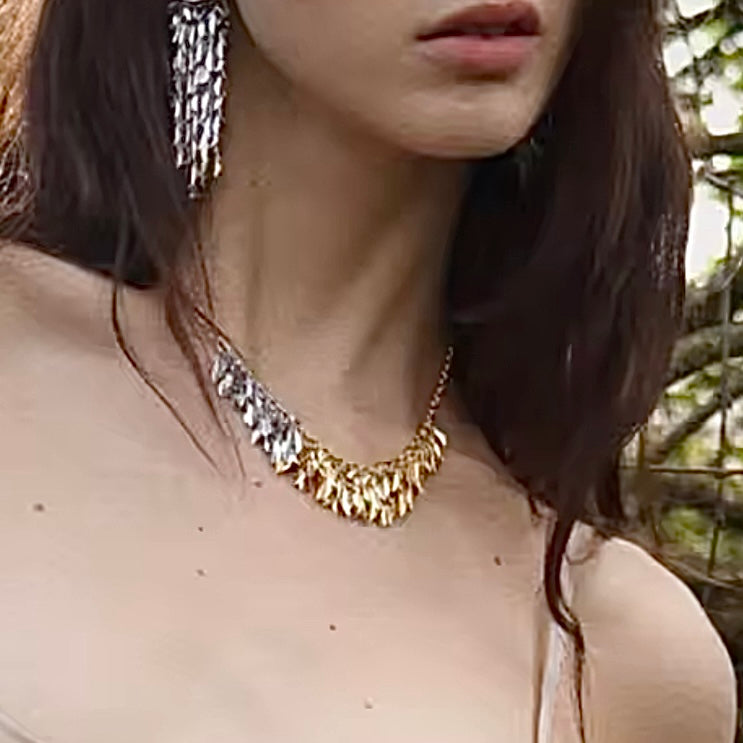 Leaves & Chain Contrasting Mixed Metal Necklace