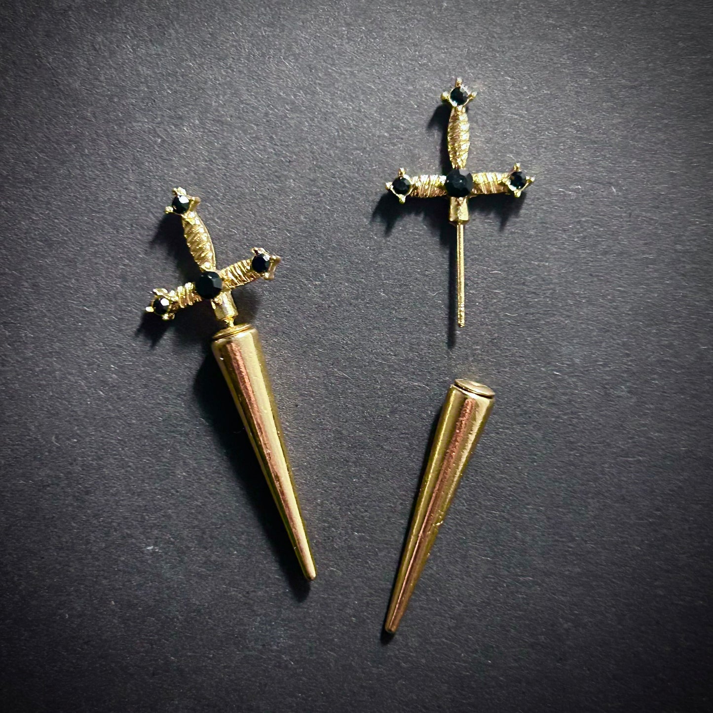 Dagger Knife Gold Faux Gauge Earrings