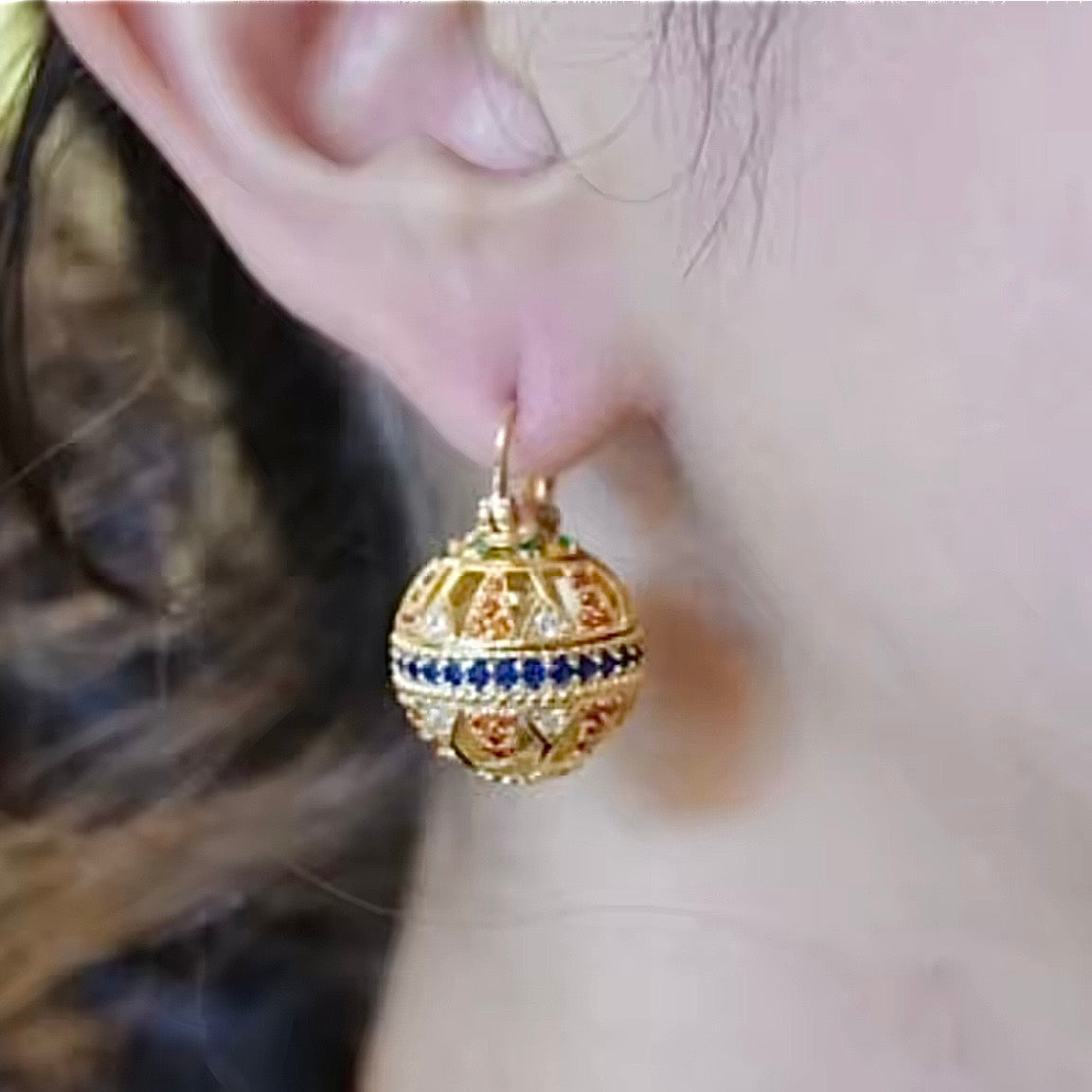 Byzantine Revival Multi-Color & Gold Hollow Orb Filigree Huggie Earrings