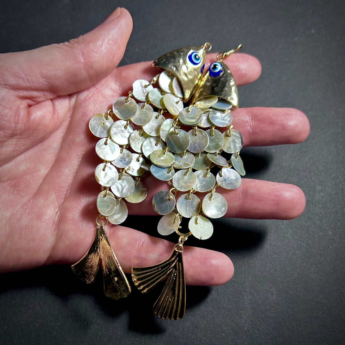 Fish Mother of Pearl Gold Statement Earrings