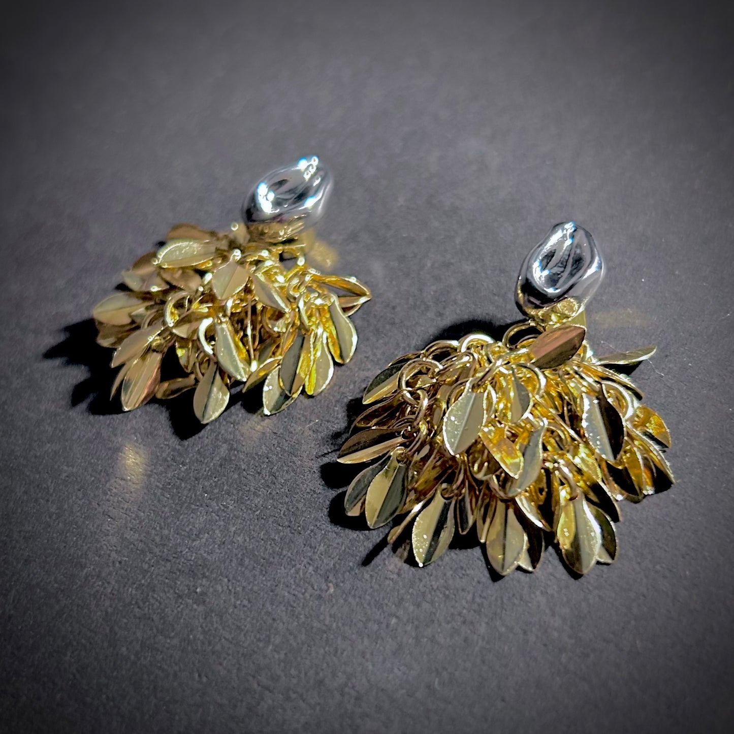 Leaves Ear Jacket & Organic Shaped Stud Mixed Metal Tassel Earrings