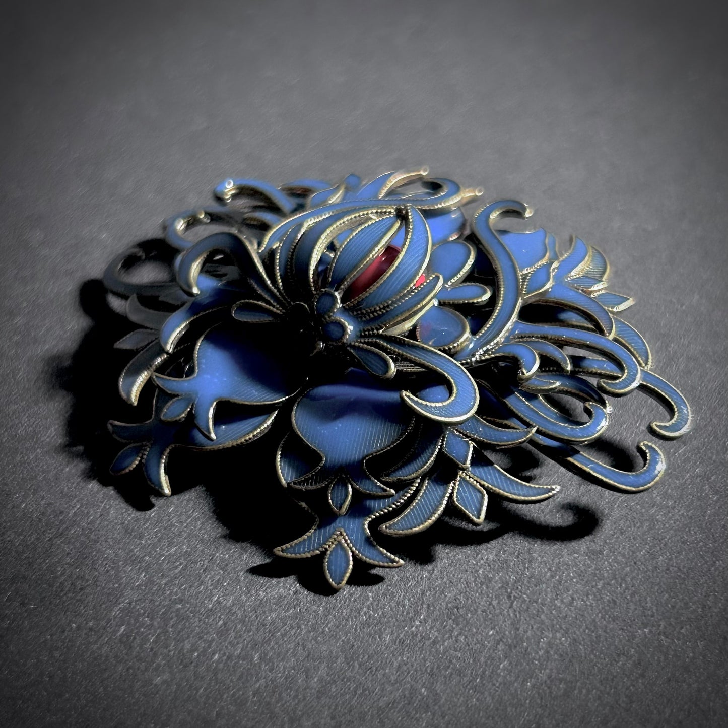 Art Nouveau Intricate Petrol Enamel & Gold Brooch