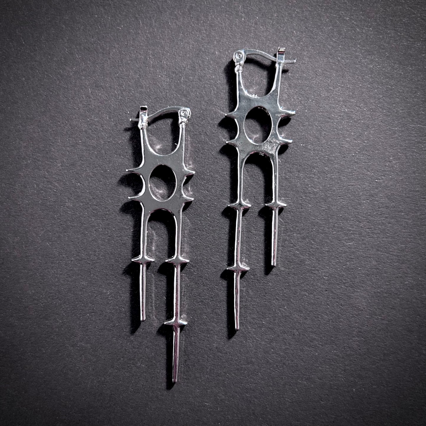 Geometric Spike & Hollow Punk Earrings in Silver