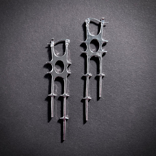 Geometric Spike & Hollow Punk Earrings in Silver