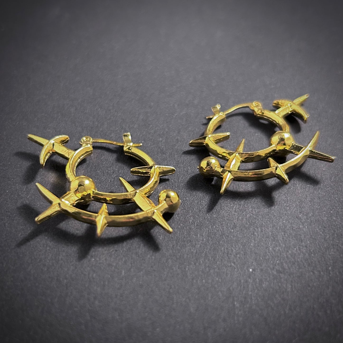 Geometric Spike & Ball Hoop Avant-Garde Earrings in Gold