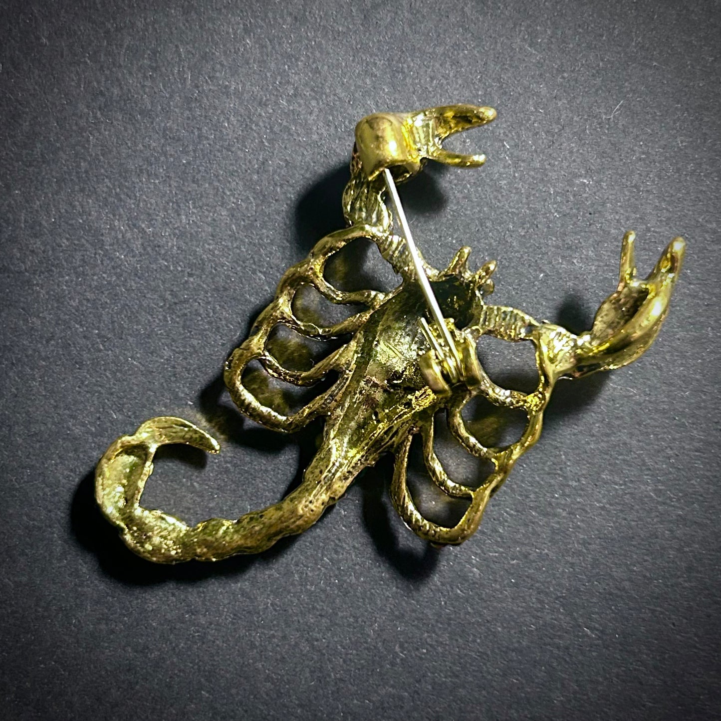 Gold Scorpion Brooch with Turquoise & Clear Rhinestones