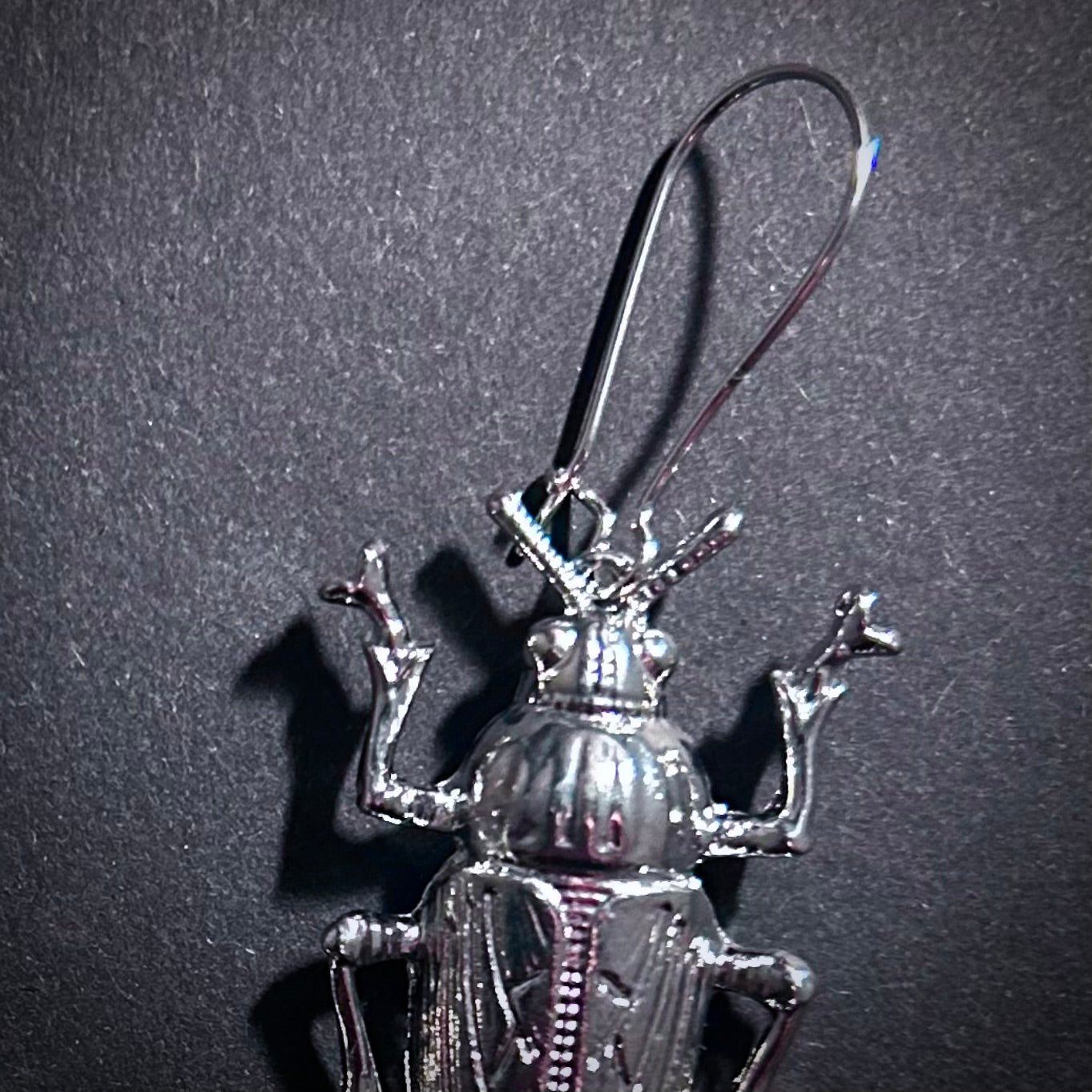 Cockroach Beetle Silver Drop Earrings