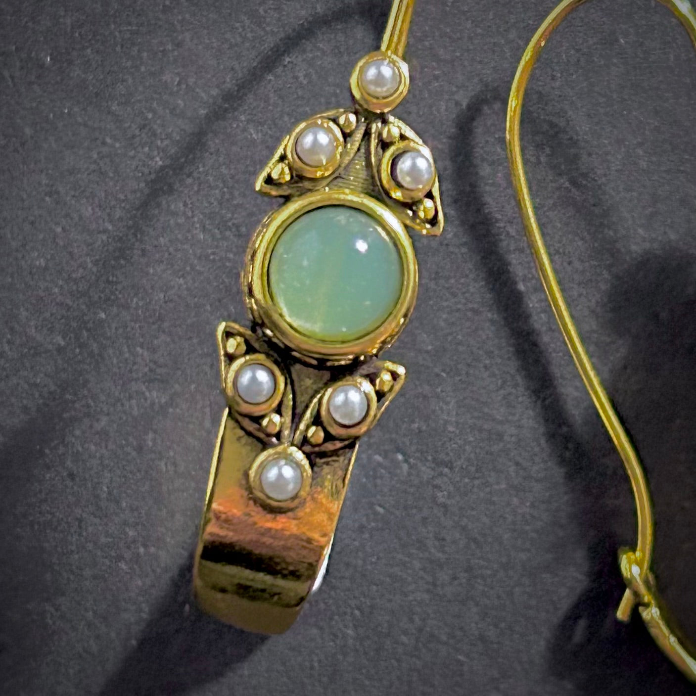 Art Nouveau Hoop Earrings in Jade, Pearl & Gold