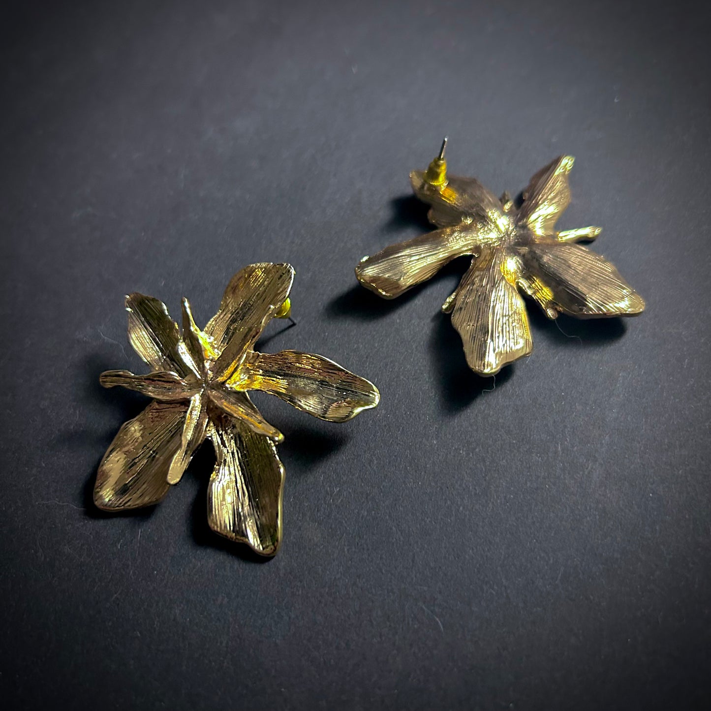 Oversized Golden Flower Stud Statement Earrings