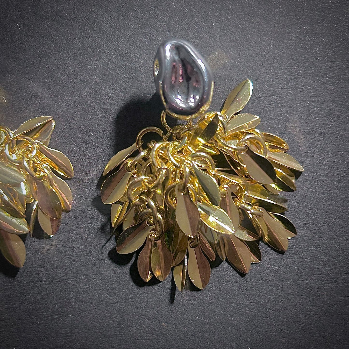 Leaves Ear Jacket & Organic Shaped Stud Mixed Metal Tassel Earrings