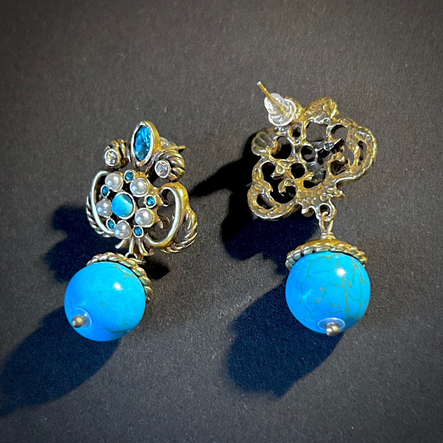Ornate Turquoise & Gold Statement Earrings