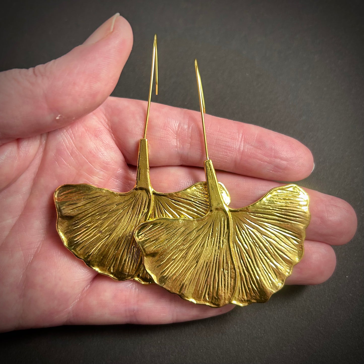 Large Ginkgo Leaf Statement Earrings in Gold
