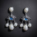 Blue Eyes & White Pearls Chandelier Silver Earrings