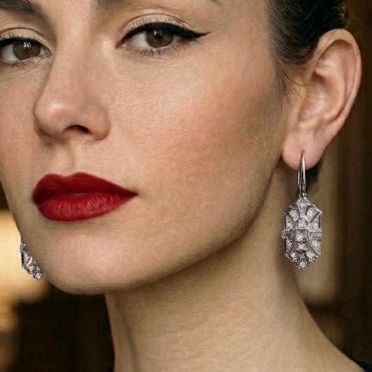 Art Deco Bridal/Bridesmaids Earrings in Silver & Clear