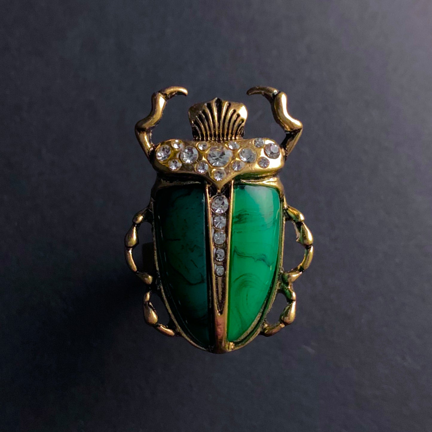 Scarab & Baroque Pearl Jade Green Adjustable Ring