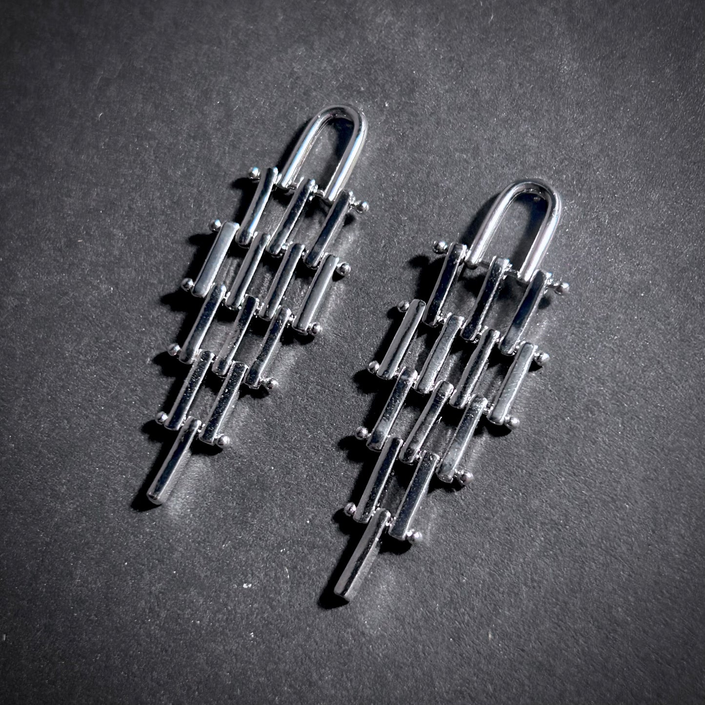 Geometric Hinged Six Level Earrings in Silver