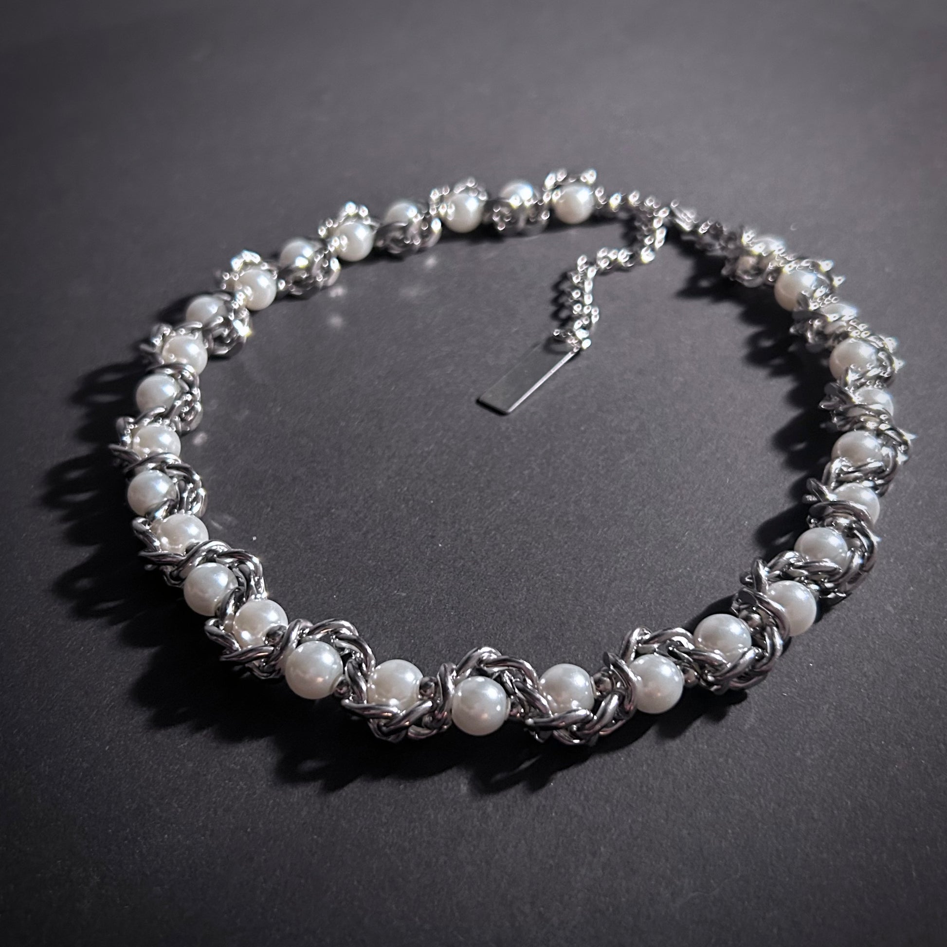 Intertwined White Pearl & Silver Chain Necklace