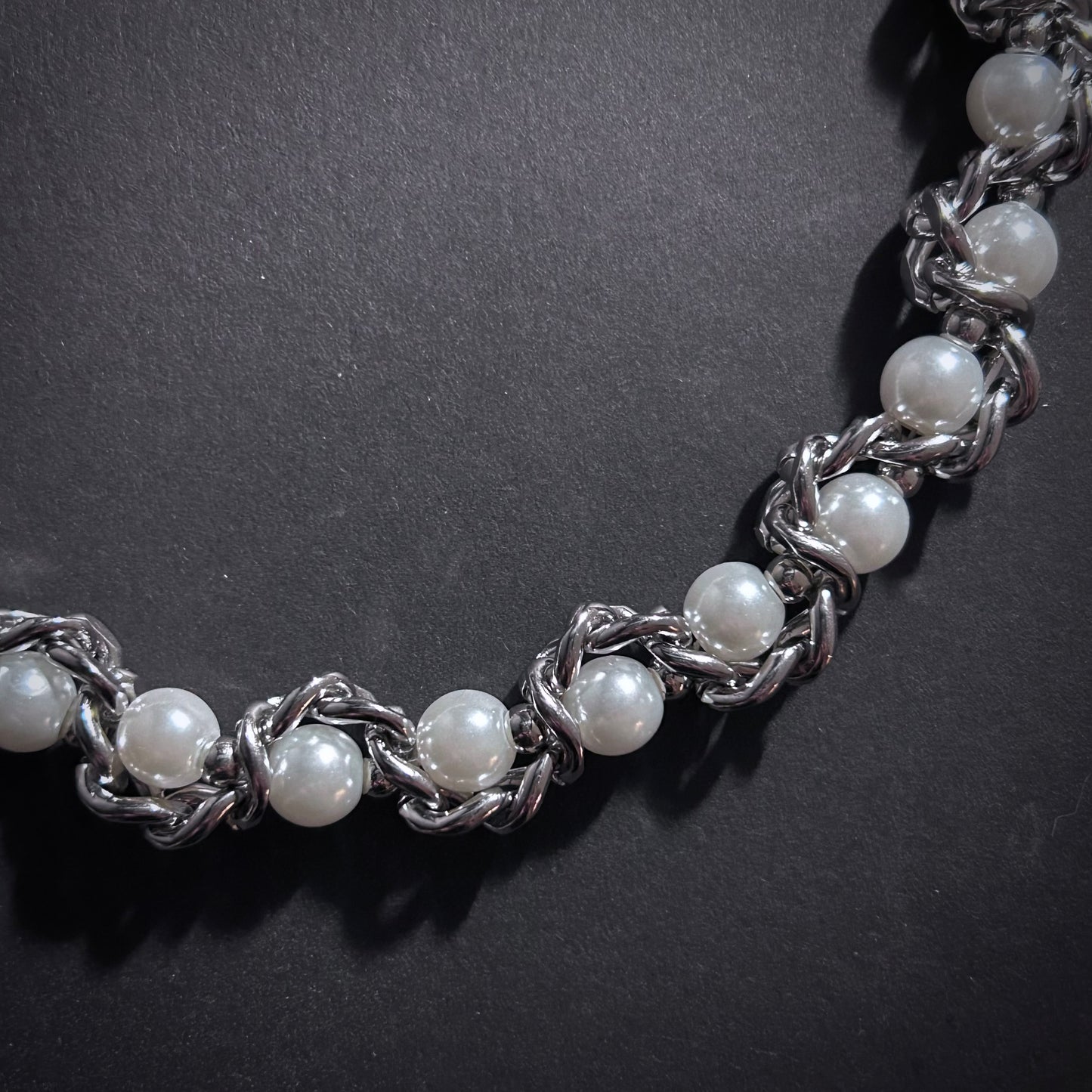 Intertwined White Pearl & Silver Chain Necklace