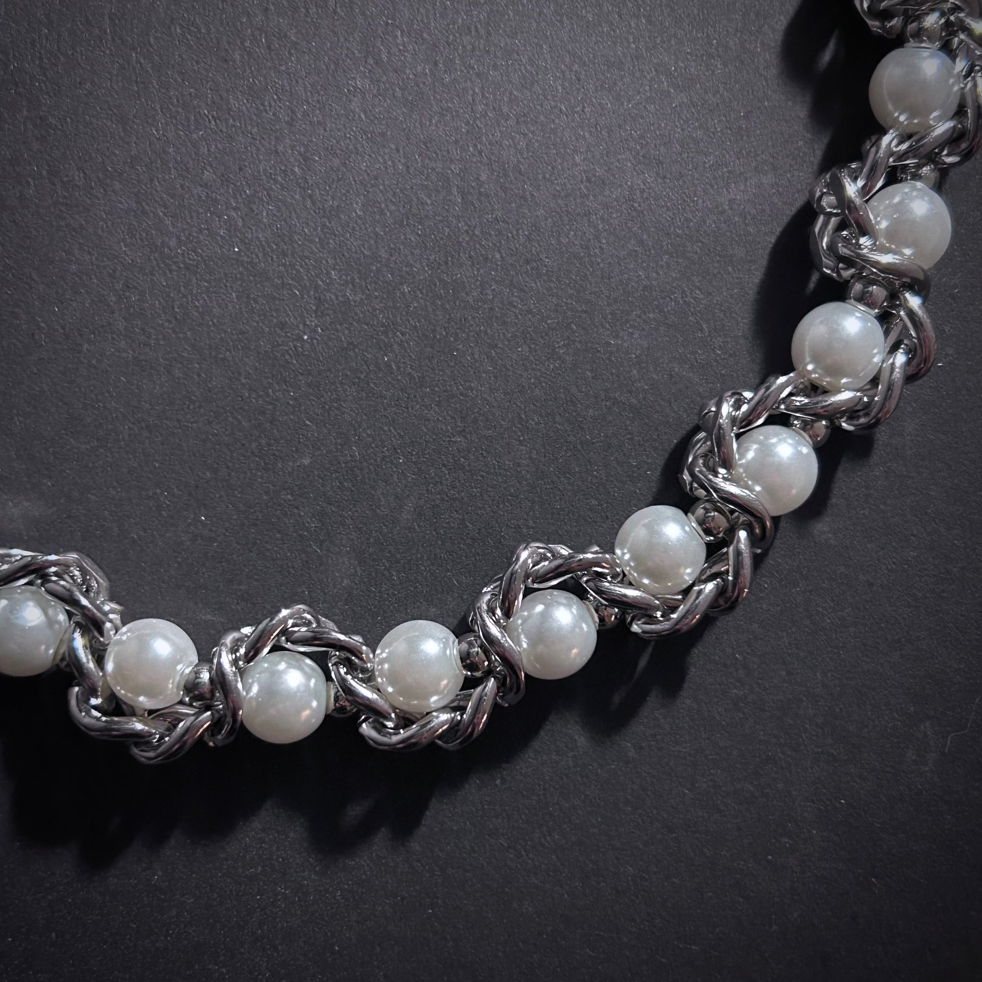 Intertwined White Pearl & Silver Chain Necklace