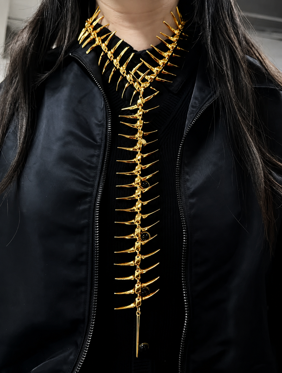 Skeleton Spine Gold Backdrop Necklace