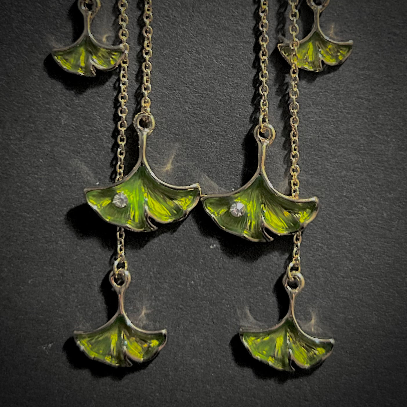 Ginkgo Leaf Enamel Stud Earrings with Ear Jacket