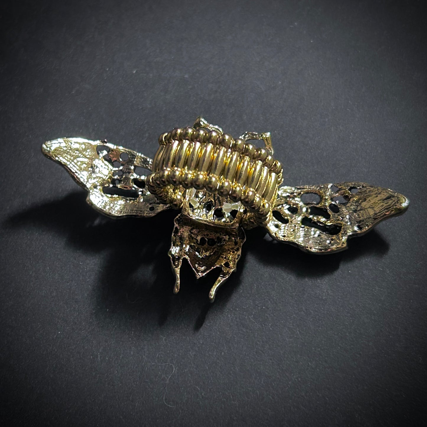 Bee Antique Gold & Rhinestones Adjustable Ring