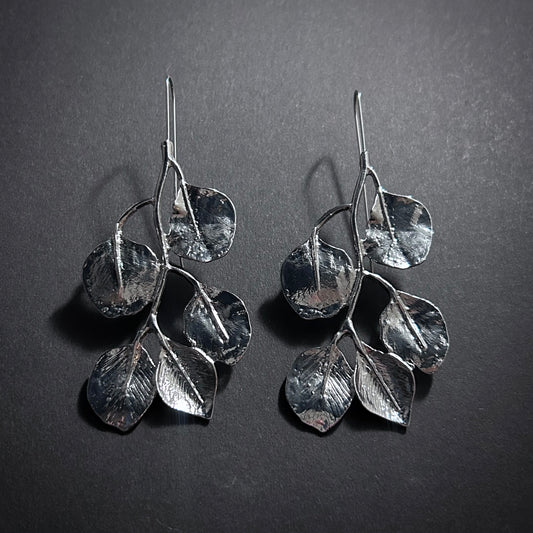 Silver Leaf & Branch Statement Earrings