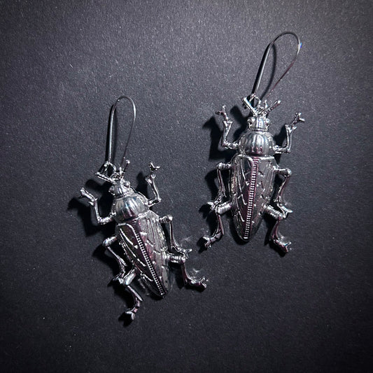 Cockroach Beetle Silver Drop Earrings