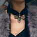 Velvet Ribbon & Bee Gold Rhinestone Choker Necklace in Amber & Grey
