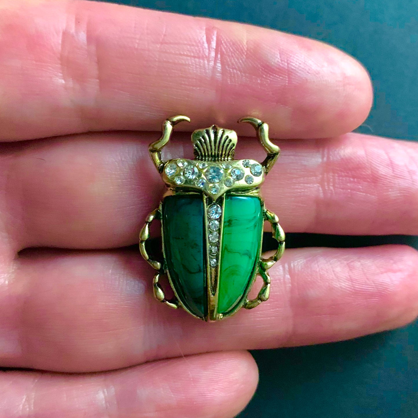 Scarab & Baroque Pearl Jade Green Adjustable Ring