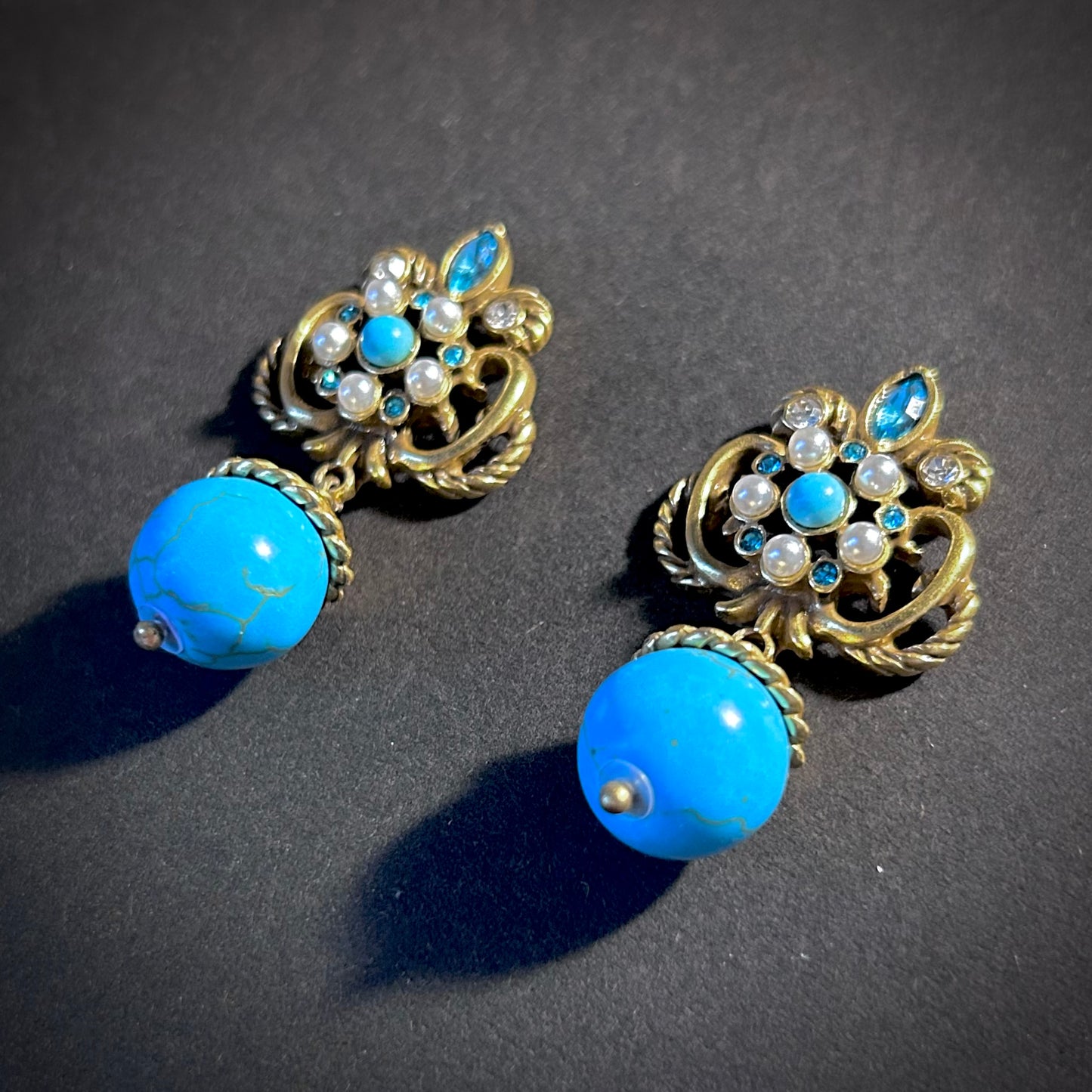 Ornate Turquoise & Gold Statement Earrings