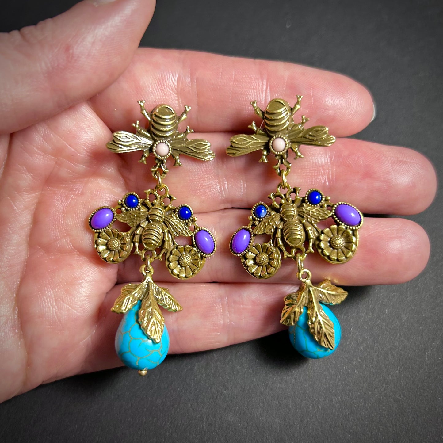 Baroque Revival Bee & Turquoise Teardrop Statement Earrings