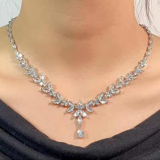 Choker Necklace in Silver with Clear Marquise Cut Cubic Zirconias