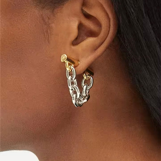 Gold Rod & Silver Chain Ear Jacket Earrings