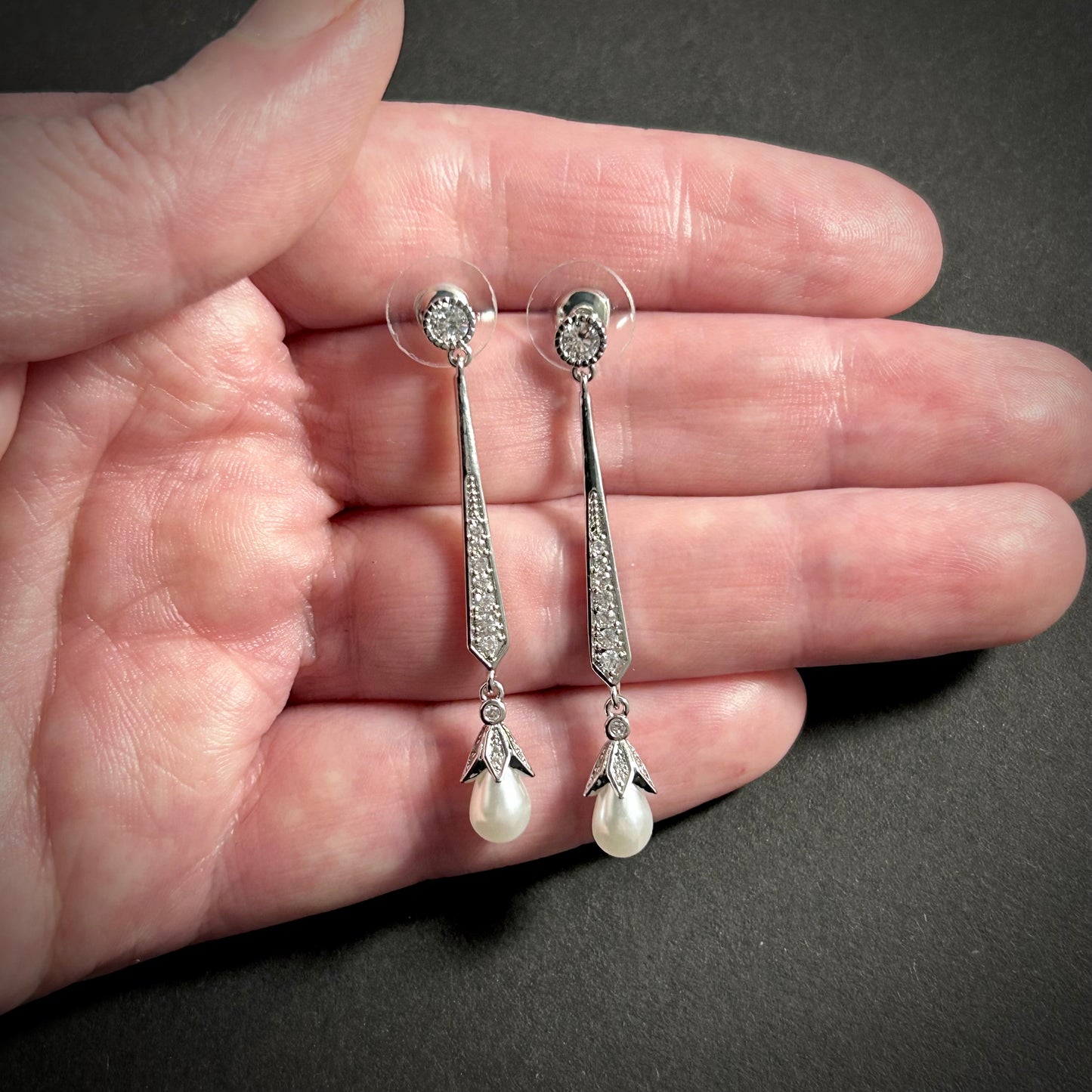 Pearl Silver Simple Drop Earrings
