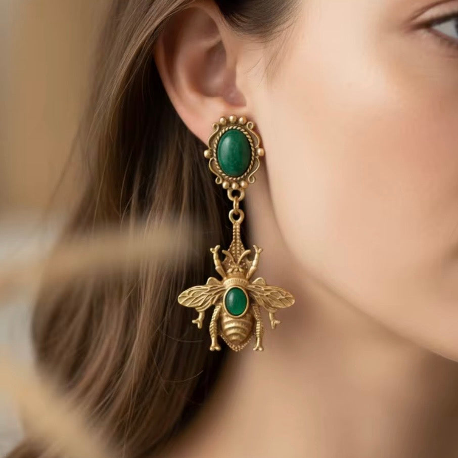 Bee Green & Gold Statement Earrings