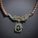 Art Nouveau Gold & Emerald Green Rhinestone Leaf Beige Pearl Necklace