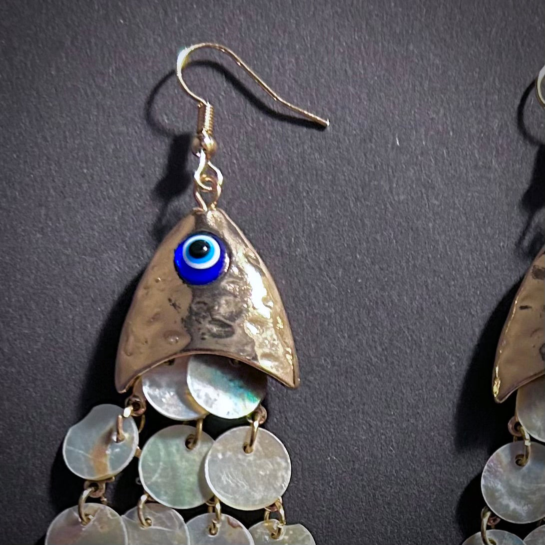 Fish Mother of Pearl Gold Statement Earrings