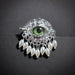 Green Eye & Baroque Pearl Fringe Silver Adjustable Surrealist Ring