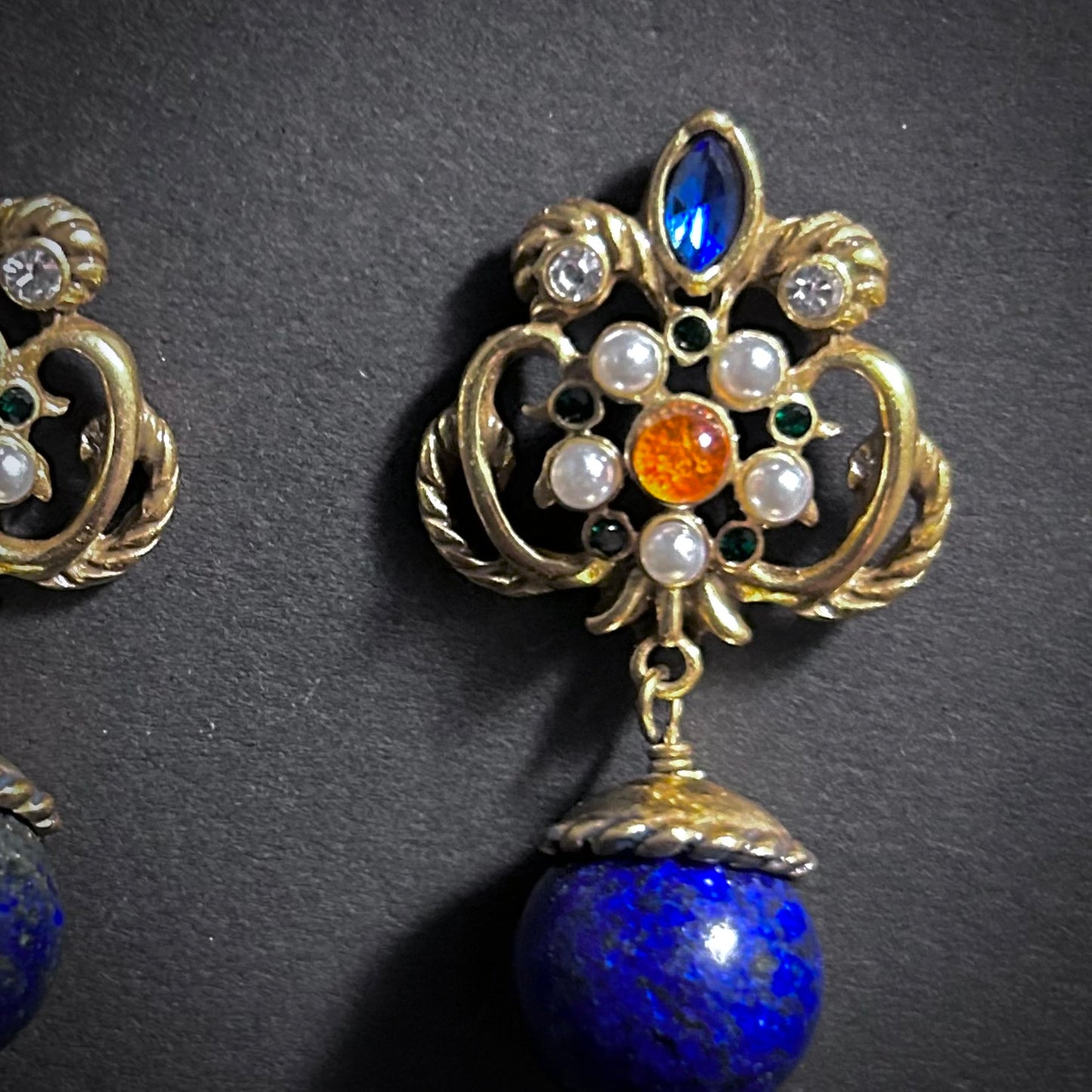 Ornate Lapis Lazuli & Gold Statement Earrings