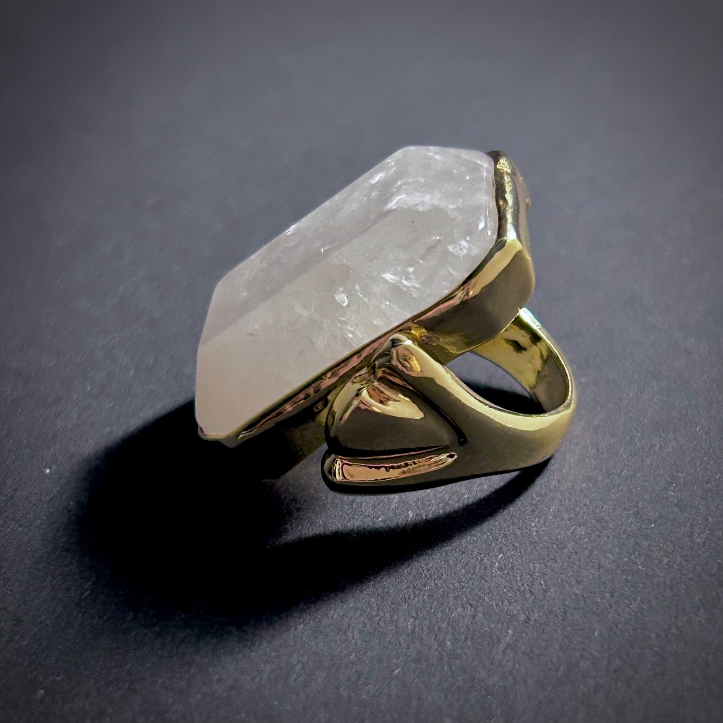 Oversized Gold & Cloudy Quartz Statement Ring
