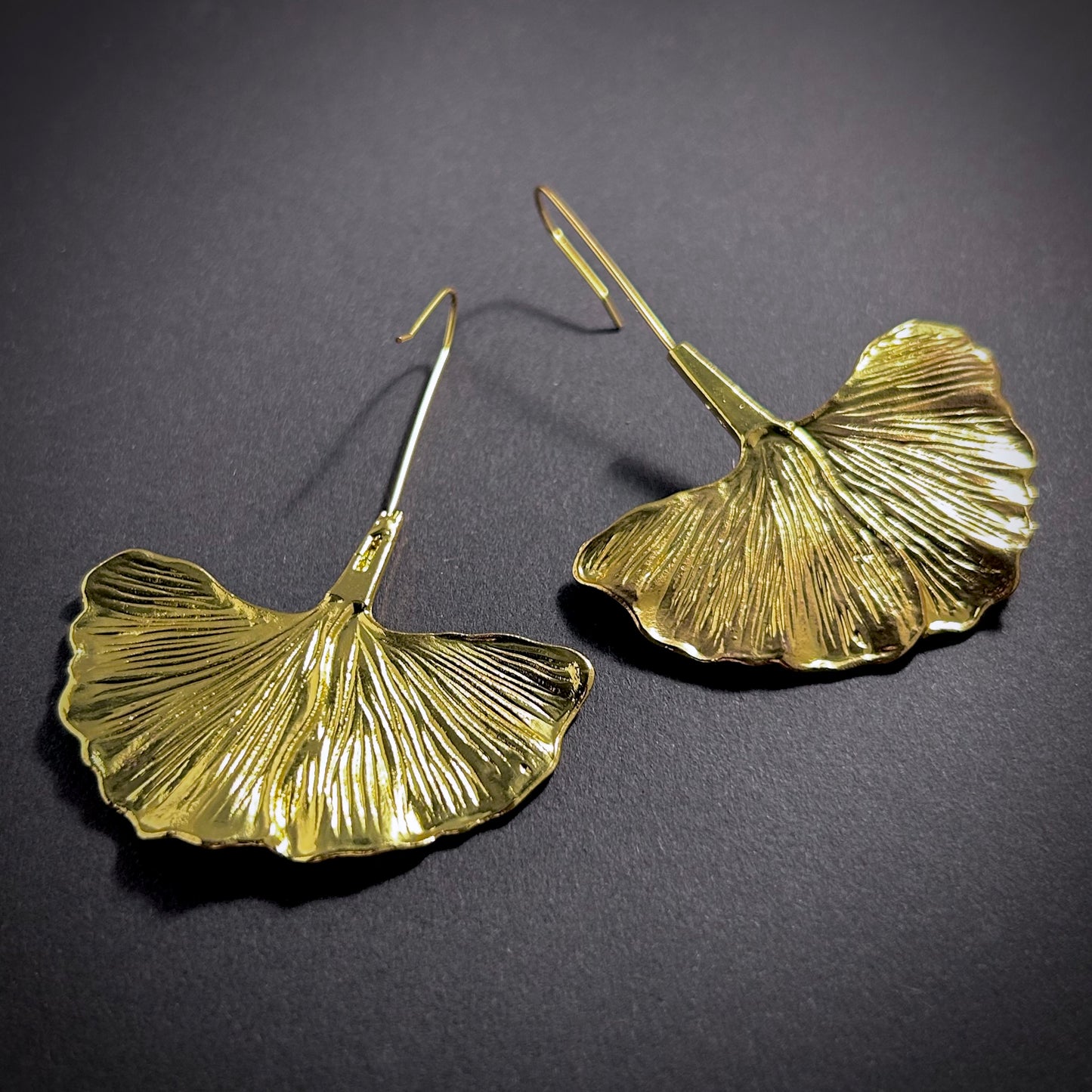 Large Ginkgo Leaf Statement Earrings in Gold