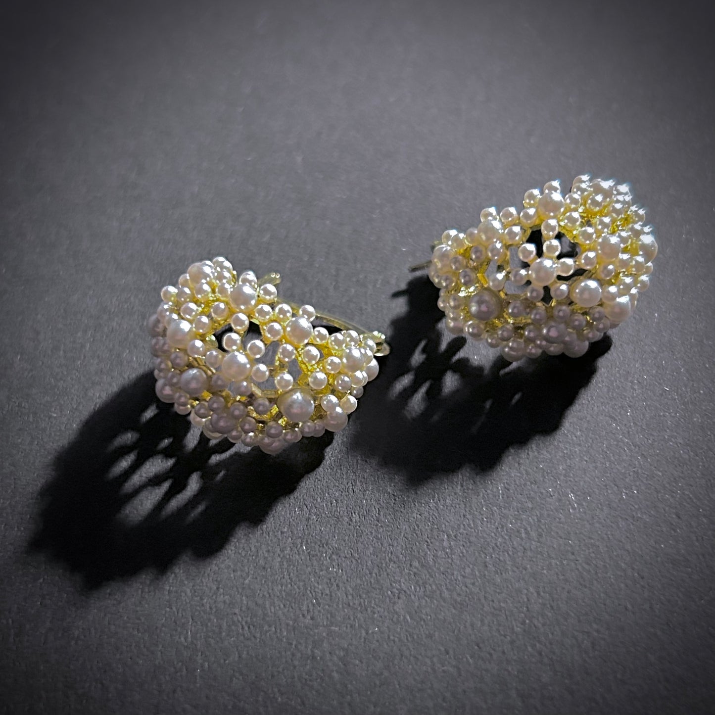 White Pearl Cluster Gold Hoop Earrings