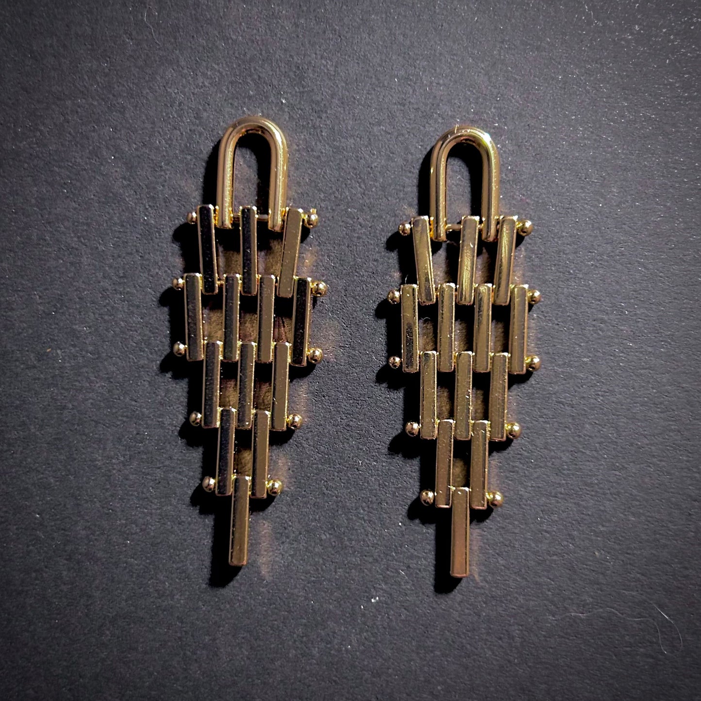 Geometric Hinged Six Level Earrings in Gold