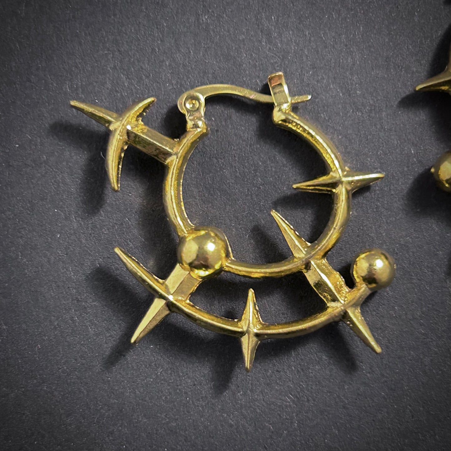 Geometric Spike & Ball Hoop Avant-Garde Earrings in Gold